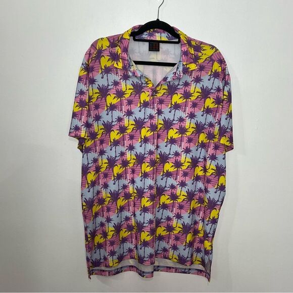 Tropical Bros Pink and Yellow Palm Tree Casual Men's Golf Shirt --‎ XL - Picture 5 of 11